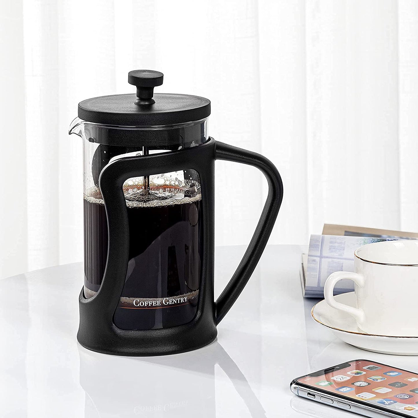 Premium French Press Coffee Maker Small W/ 2 Extra Filters and Scoop (20 Fl. Ounce) (Black)