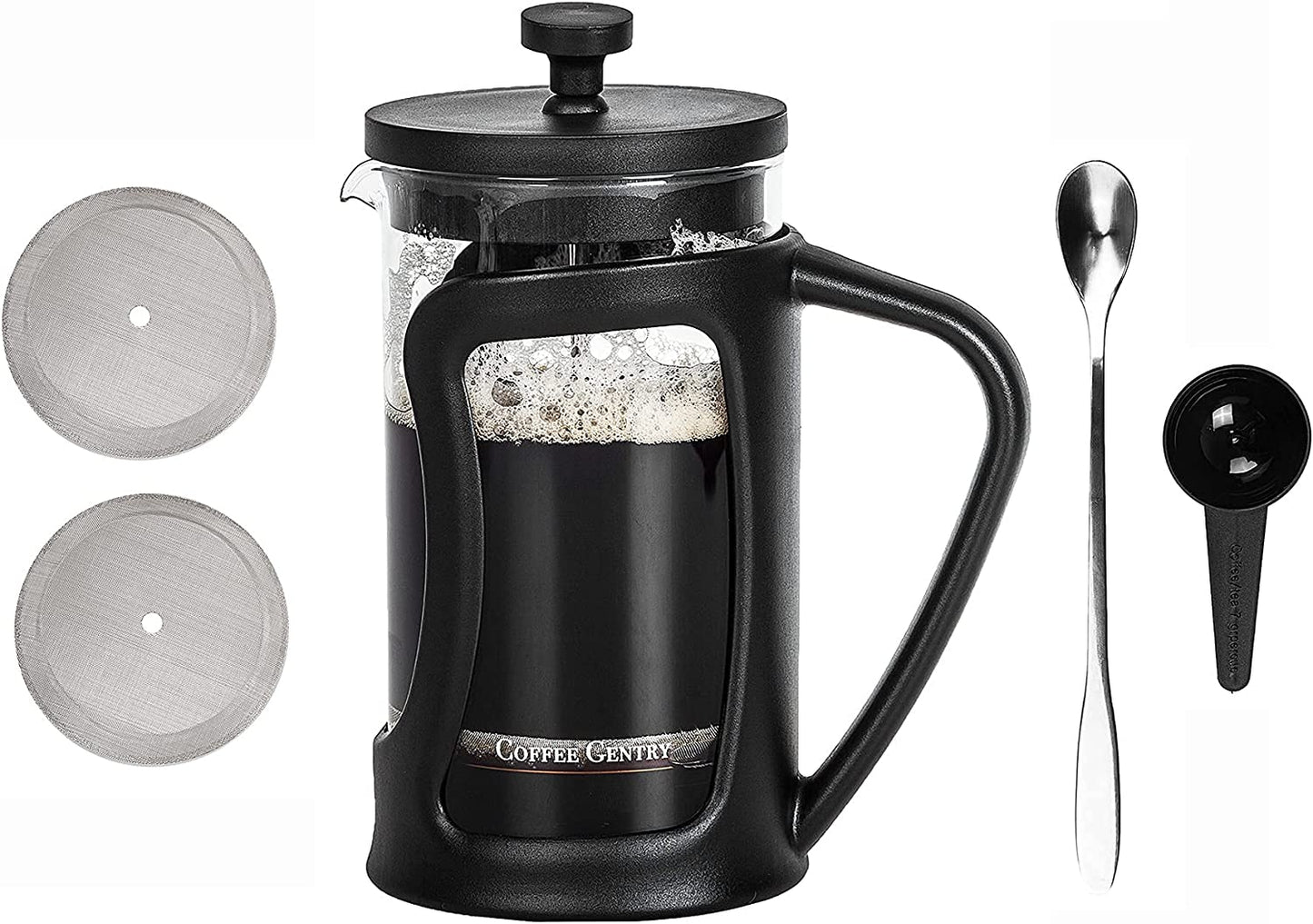 Premium French Press Coffee Maker Small W/ 2 Extra Filters and Scoop (20 Fl. Ounce) (Black)