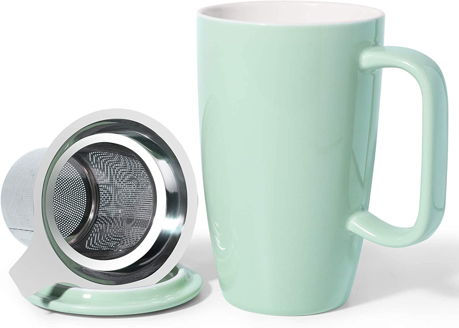 Ceramic Tea Cup with Infuser and Lid, Tea Infuser Cup for Loose Tea, 15 OZ Turquoise Tea Mug for Steeping