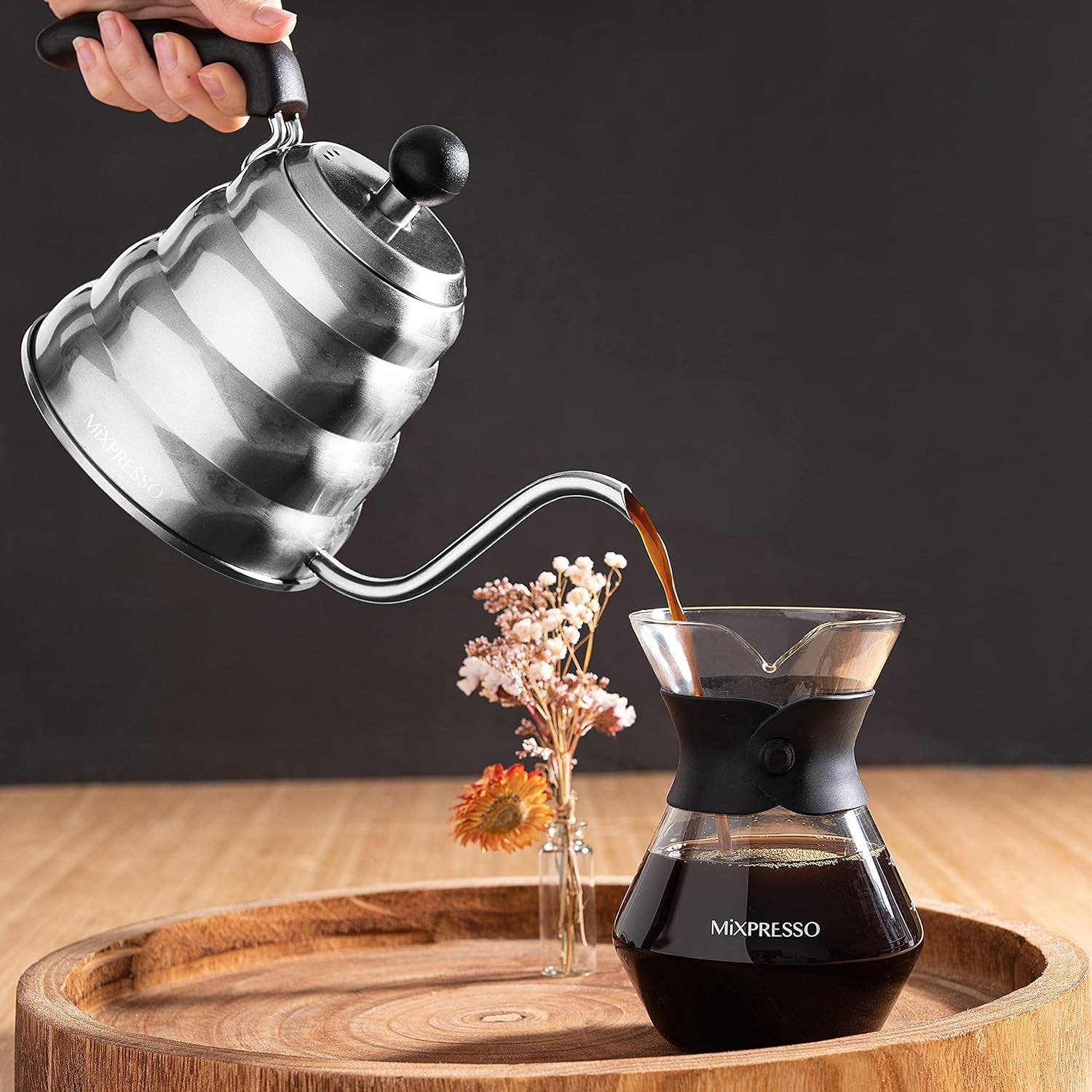 Gooseneck Pour over Coffee Kettle, Barista Pour Control Design, Ideal for Coffee and Tea, High-Grade Stainless Steel I 1.2 Liter (40 OZ), Induction Cooker Stovetop Kettle (Stainless Steel)