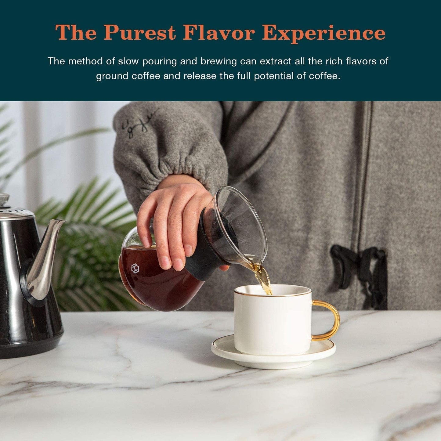 Pour over Coffee Maker Set 14 Oz Pour over Coffee Dripper with Paperless Reusable Stainless Steel Cone Filter, Glass Coffee Carafe with Protective Silicone Sleeve