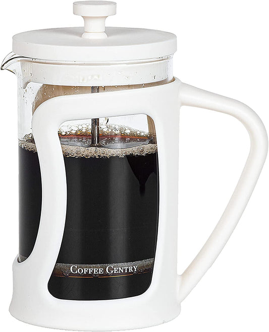 Premium French Press Coffee Maker Small W/ 2 Extra Filters, Scoop, Stirring Spoon- (20 Fl. Ounce) (Marshmallow White)