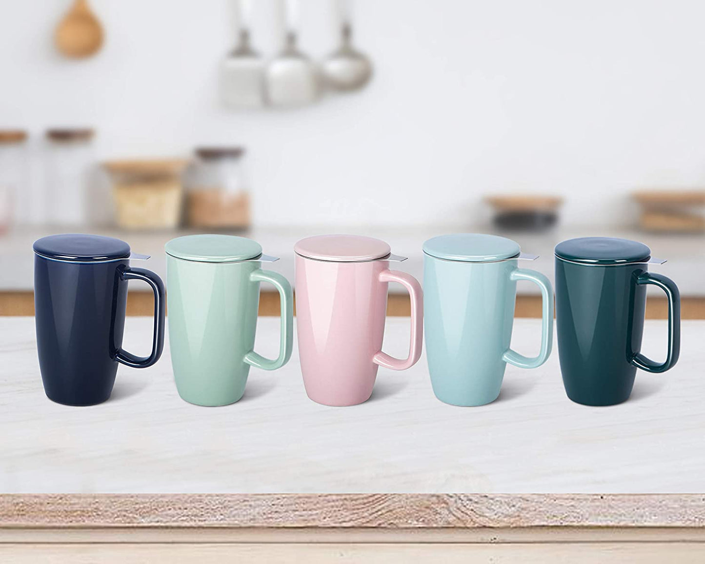 Ceramic Tea Cup with Infuser and Lid, Tea Infuser Cup for Loose Tea, 15 OZ Turquoise Tea Mug for Steeping