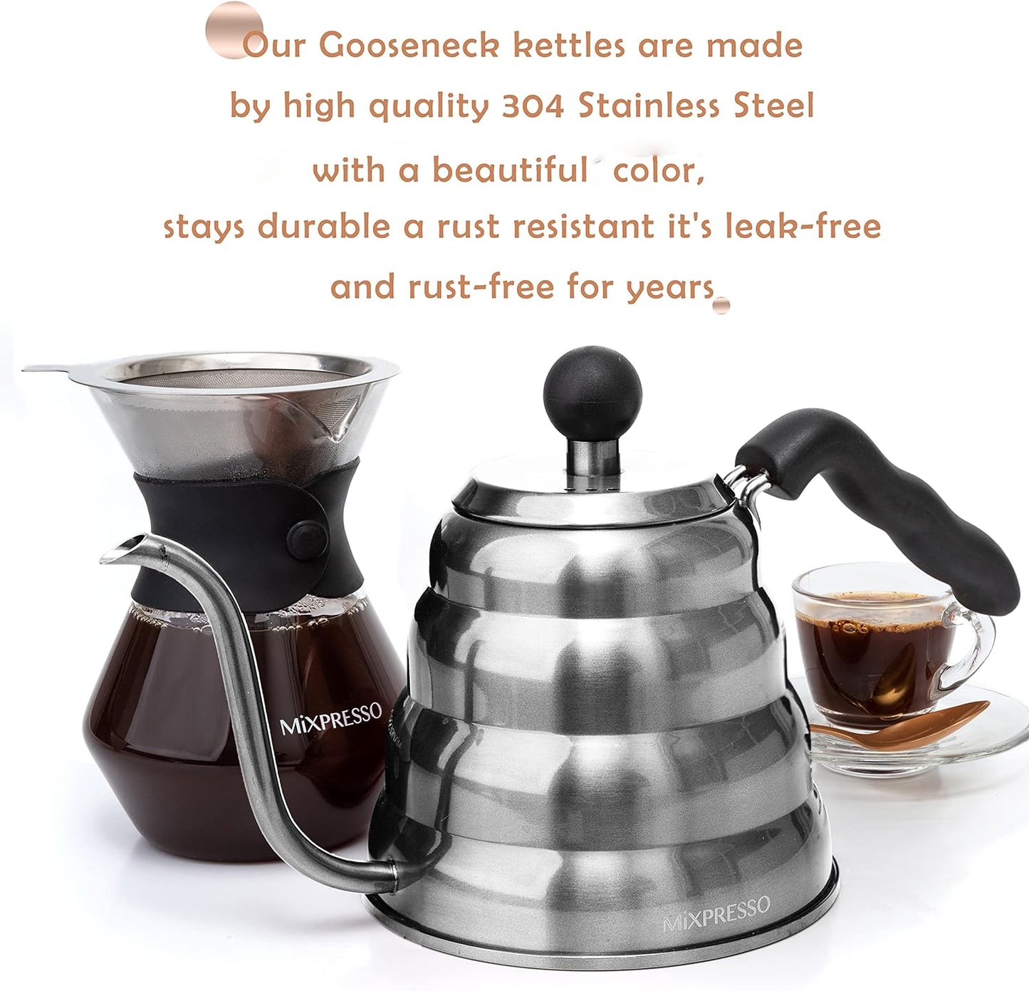 Gooseneck Pour over Coffee Kettle, Barista Pour Control Design, Ideal for Coffee and Tea, High-Grade Stainless Steel I 1.2 Liter (40 OZ), Induction Cooker Stovetop Kettle (Stainless Steel)