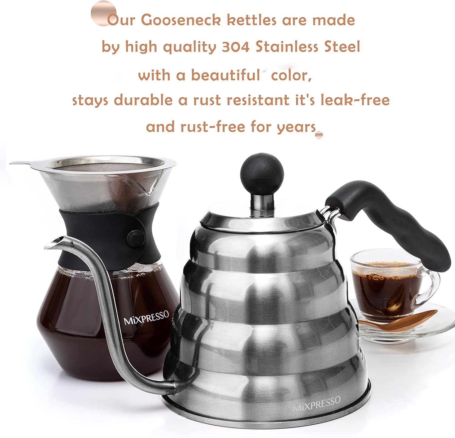 Gooseneck Pour over Coffee Kettle, Barista Pour Control Design, Ideal for Coffee and Tea, High-Grade Stainless Steel I 1.2 Liter (40 OZ), Induction Cooker Stovetop Kettle (Stainless Steel)