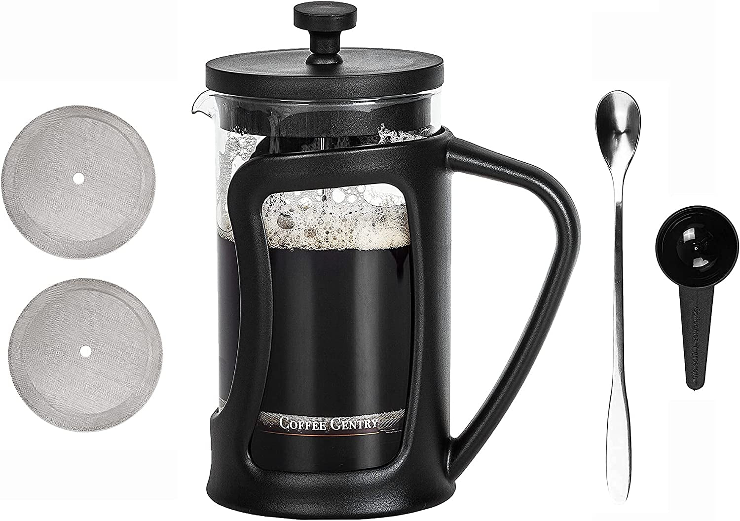 Premium French Press Coffee Maker Small W/ 2 Extra Filters and Scoop (20 Fl. Ounce) (Black)