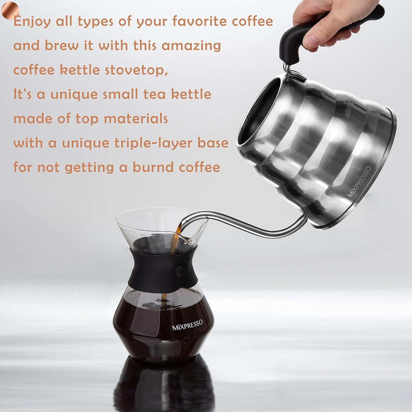 Gooseneck Pour over Coffee Kettle, Barista Pour Control Design, Ideal for Coffee and Tea, High-Grade Stainless Steel I 1.2 Liter (40 OZ), Induction Cooker Stovetop Kettle (Stainless Steel)